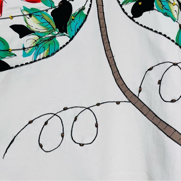 Cache Vintage Beaded Skirt A-Line Tropical Blossom Bamboo Floral SZ 4 White Y2K - Picture 5 of 11